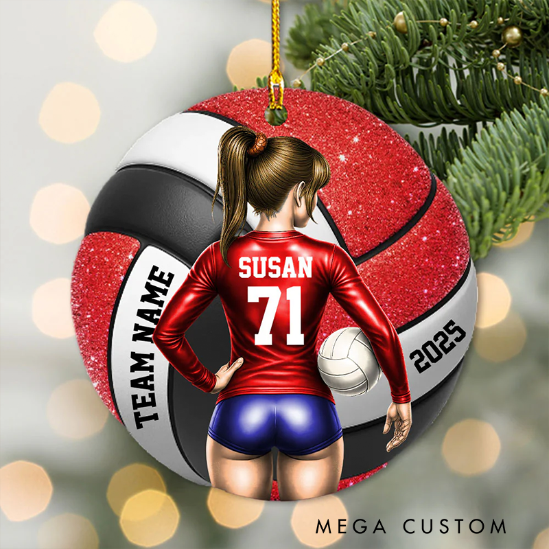 Personalized Volleyball Ornament with Custom Name, Number, Team, and Year Design