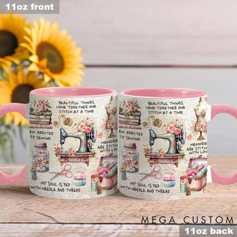 Personalized Sew Addicted To Sewing Accent Mug Sewing Gift  for sewing lovers