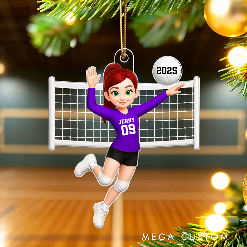 Personalized Volleyball Player Ornament with Custom Name, Number, and Year Design