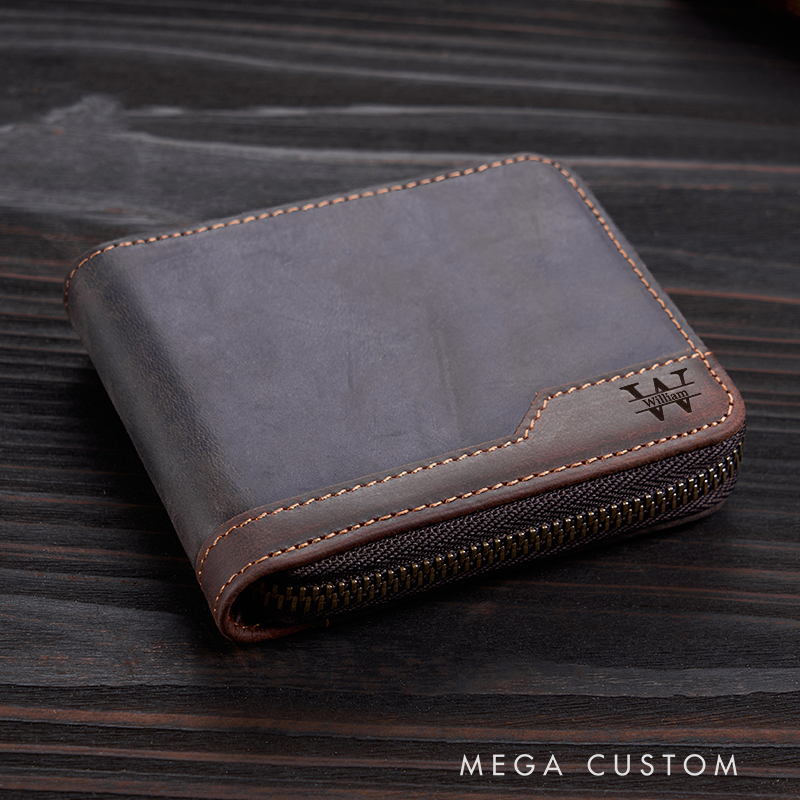 Personalized Leather Wallet For Him Crazy Horse Leather Wallet Engraved Mens Wallet Minimalist Wallet Anniversary Gift For Him Boyfriend Gift Dad Gift Husband Gift