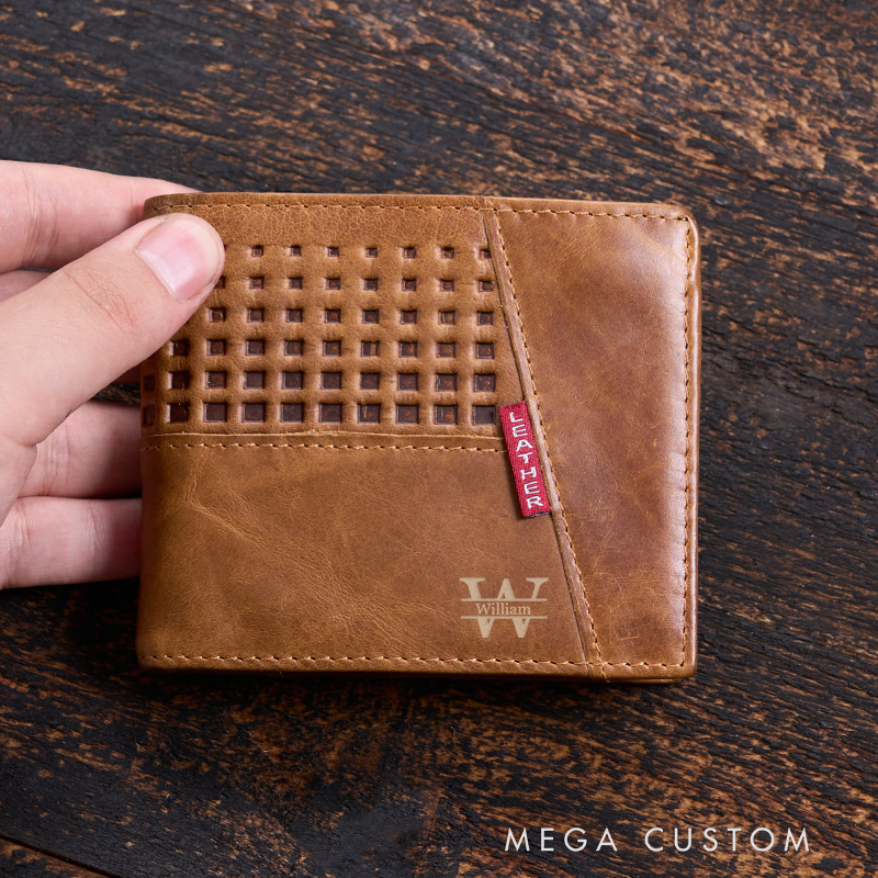 Personalized Leather Wallet For Him Engraved Wallet Men's Leather Wallet Minimalist Wallet Unique Leather Wallet Anniversary Gift For Him Boyfriend Gift Dad Gift Husband Gift