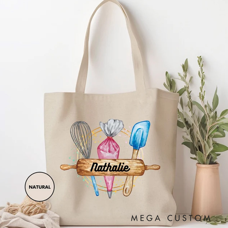 Personalized Baking Tool Tote Bag Custom Dessert Chef Tote with Name Cake Baker Tote Bag for Baker Amateur Bakers Baking Lover Gift