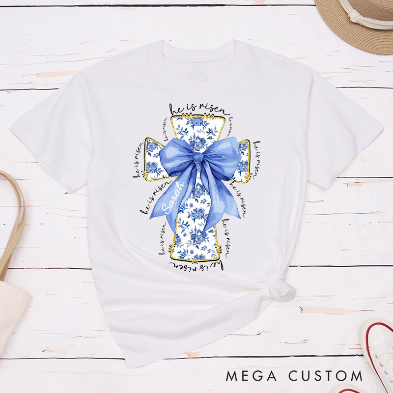 Personalized He Is Risen Bible Verse Classic T-Shirt with Custom Name Christians Gift Birthday Gift Christian Apparel Gift for Jesus Lover 