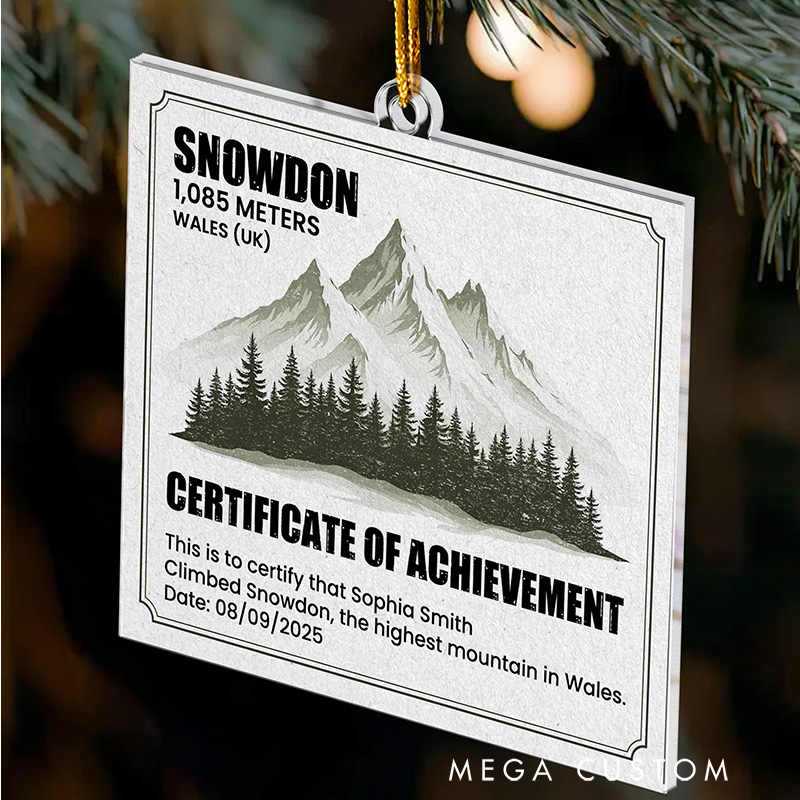 Personalized Certificate of Achievement Hiking Christmas Ornament Christmas Tree Ornament Gift for Adventure Hiking Lover