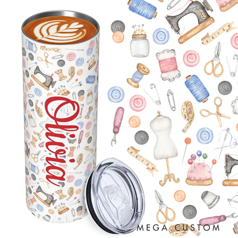 Personalized Colorful Sewing Crafter Stainless Steel Tumbler Gift for Her