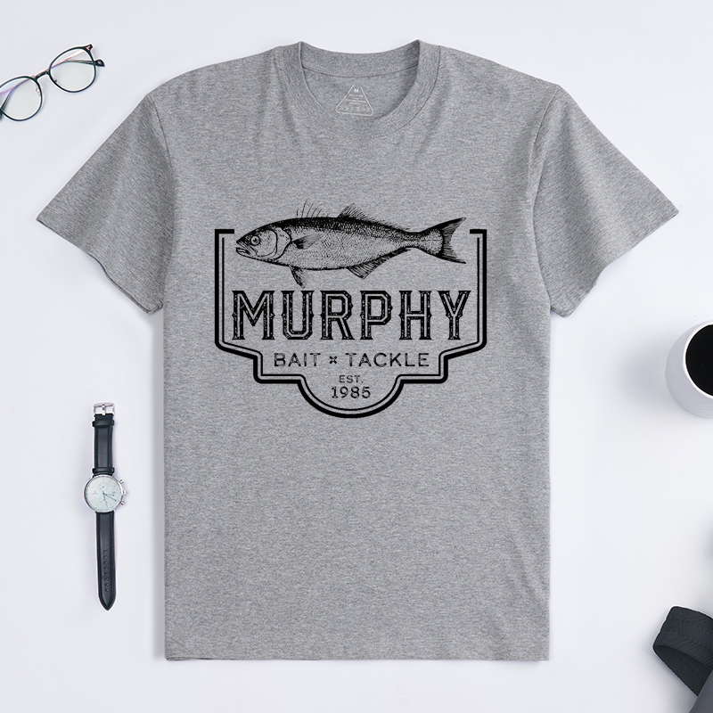 Personalized Murphy Bait and Tackle Fishing T-Shirt Custom Bass Fishing T-Shirt Classic Fish Design Perfect for Fishing Trips Outdoor Adventures and Casual Wear