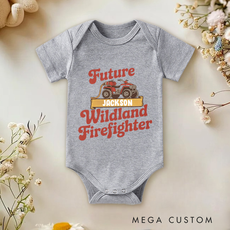 Personalized Wildland Firefighter Inspired Baby Bodysuit with Custom Name and Bold Future Firefighter Graphic Kids T-Shirt