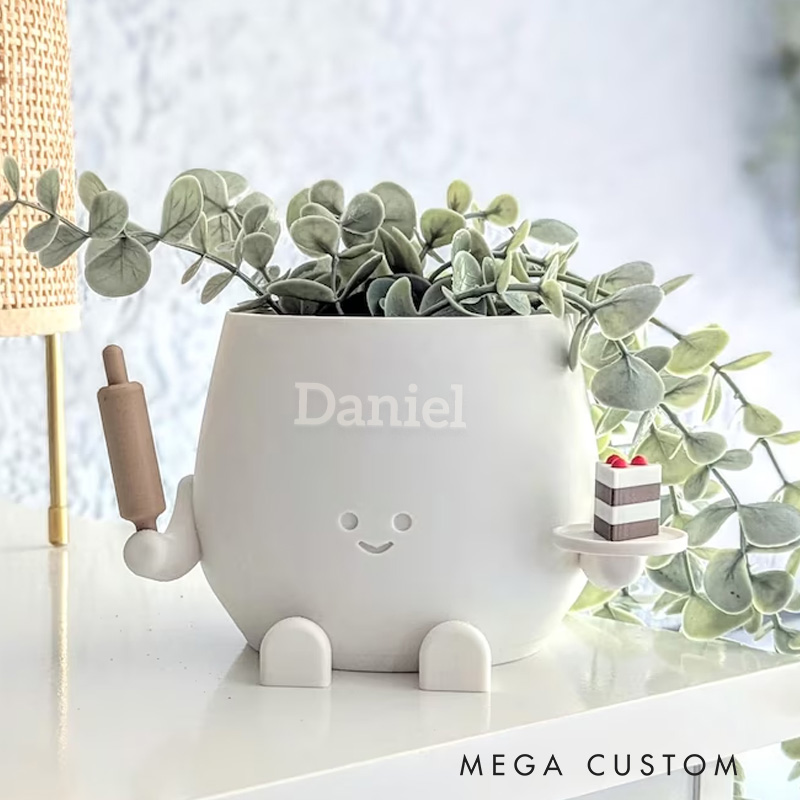 Personalized Baker Plant Pot Custom Happy Face Planter Pots with Name Indoor Plant Pot for Baker Christmas Gift for Baking Lovers