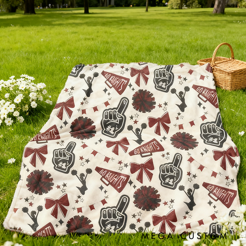 Personalized Cheerleading Blanket with Vibrant Pom Poms and Bow Design Perfect for Showing Team Spirit and Staying Cozy