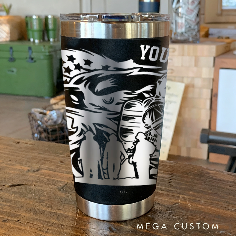 Personalized Multicolor Firefighter Engraved Steel Tumbler with Custom Text Eagle and Firefighter Design Durable Gift for Firefighters