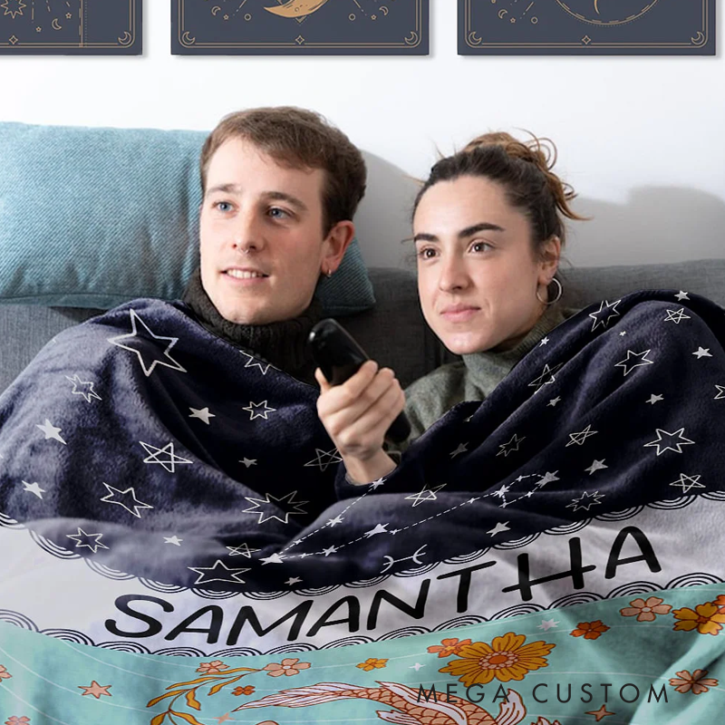 Personalized Zodiac Blanket with Name Birthday Gift for Astrology Lovers