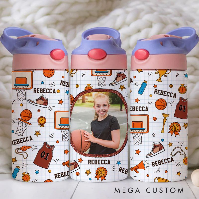 Personalized Sports Lover's Thermos for Kids with Custom Name and Photo Back To School, Christmas Gift for Kids