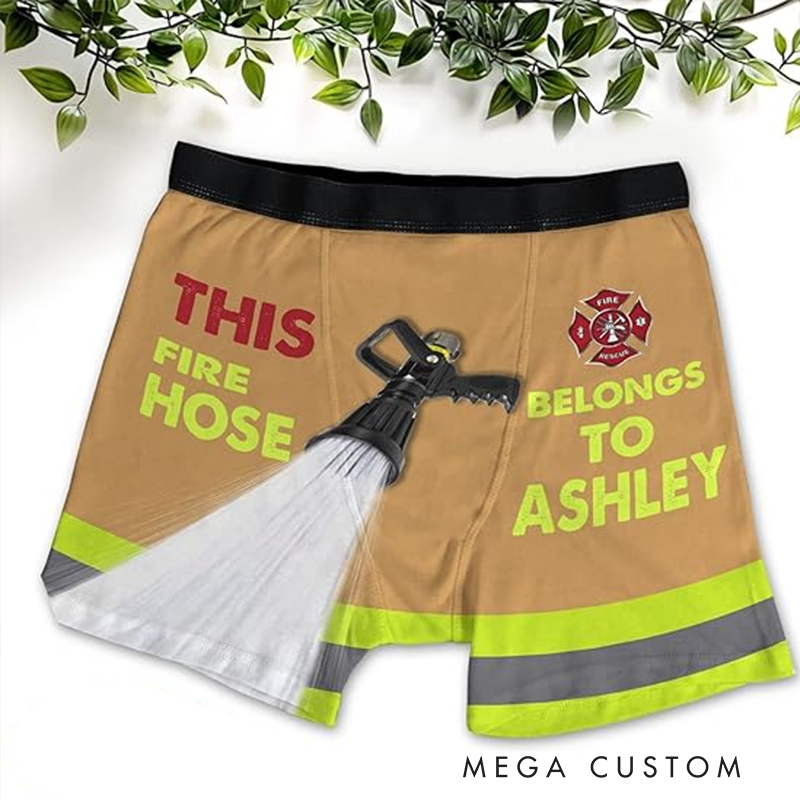 Personalized Firefighter Funny Boxers with Custom Name and Fire Hose Design Unique Gift for Firefighter Humor