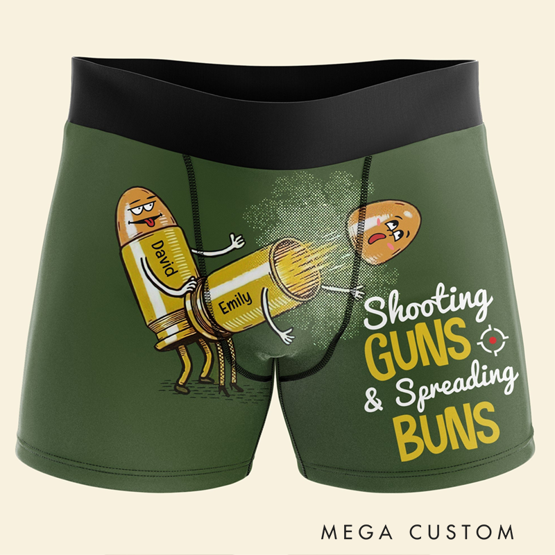 Personalized Funny Boxers with Bullet Design and Shooting Guns Spreading Buns Humorous Gift for Police Officers
