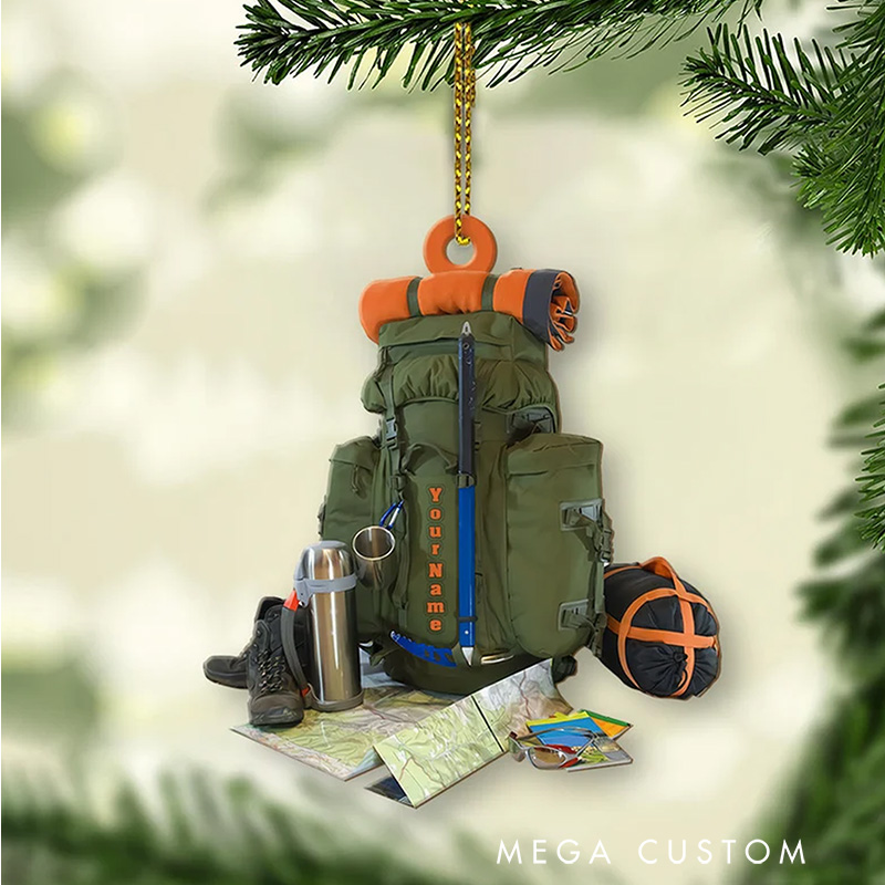 Personalized Hiking Bag Christmas Ornament Camping Hiking Lover Ornament Keepsake Gift for Camper Hiking Decor Gift