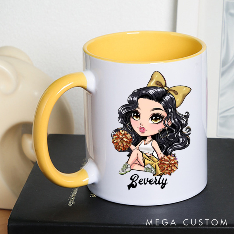 Personalized Cheerleader Mug with Custom Name and Cute Cartoon Design