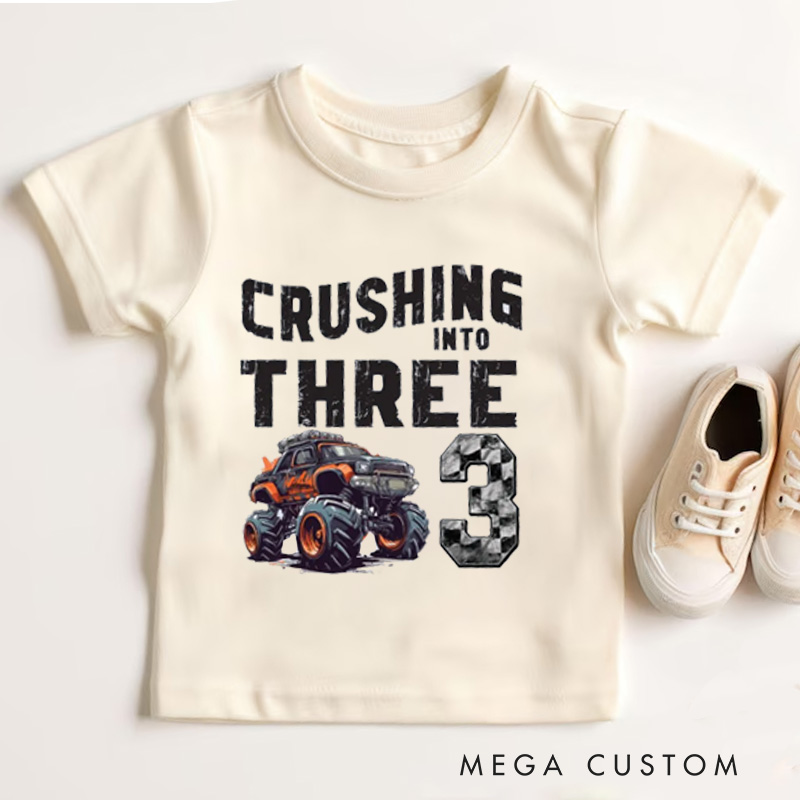 Personalized Crushing Into Three Monster Truck Birthday Kids Shirt Monster Truck Party Birthday Boy Shirt Racing Shirt Truck Yeah Shirt Custom Birthday