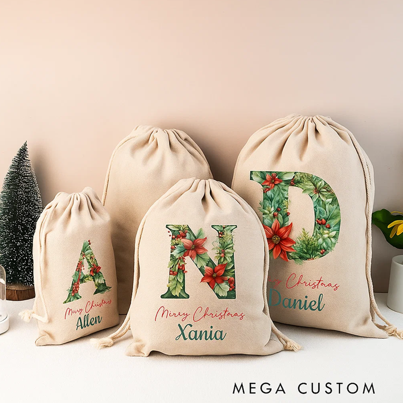 Personalized Christmas Santa Sack Custom Christmas Toy Sack Name and Initial Christmas Reindeer Christmas Gifts
