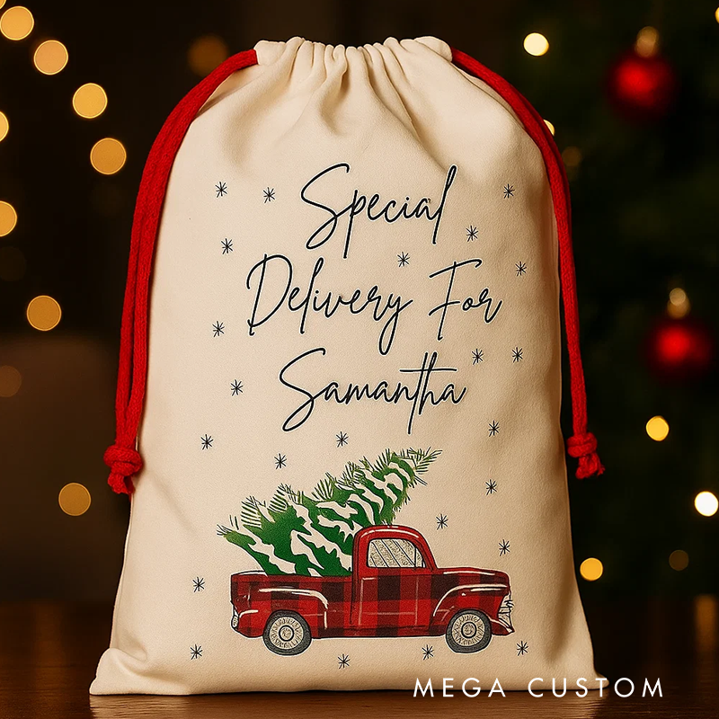 Personalised Christmas Truck Santa Bag Custom Christmas Truck Christmas Santa Bag Gift Sack Special Delivery for Personalized Santa Bag Present Bag