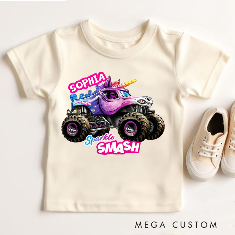 Personalized Trucker Jam of Sparkle Kids T-Shirt with Name Birthday Christmas Gift for Kids