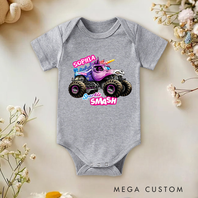 Personalized Trucker Jam of Sparkle Baby Bodysuit with Name Birthday Christmas Gift for Baby