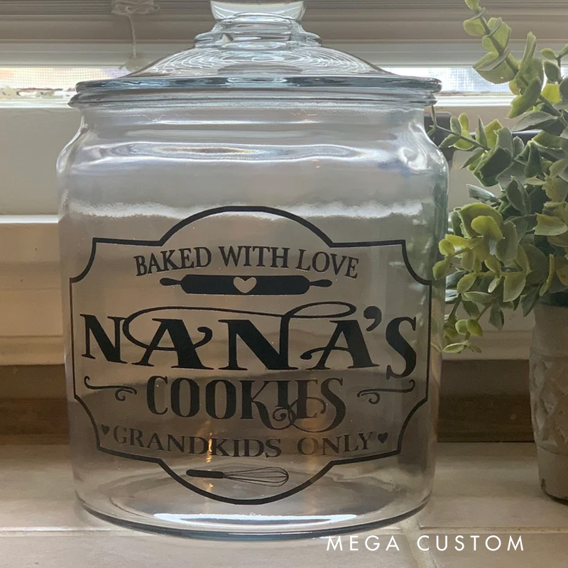 Personalized Baked with Love Cookie Jar with Name Custom Cookie Storage Grandma's Mom's Cookies Treat Jar Christmas Gift Baking Lover Gifts
