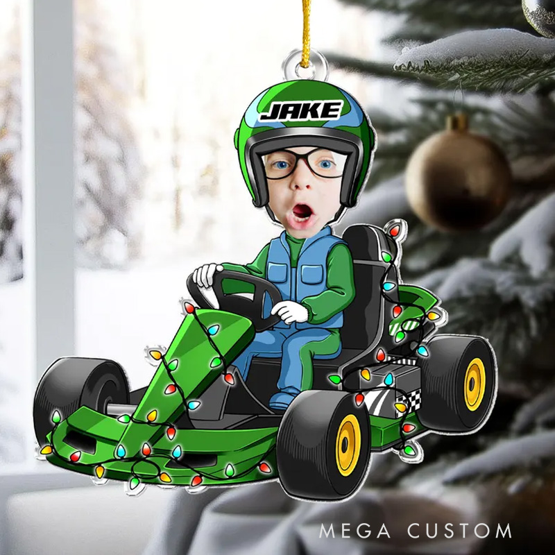 Personalized Kid Photo Ornament Car Racing Kid Ornament Custom Acrylic Ornament Baby Ornament Christmas Ornament Gift for Kid 