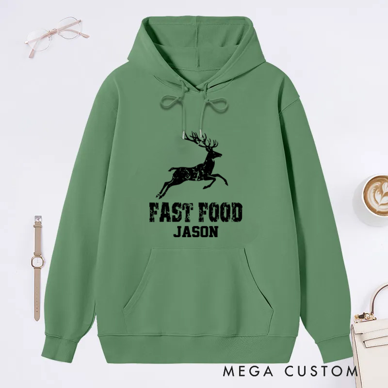 Personalized Funny Hunting Hoodie Fast Food Deer Hoodie Sweatshirt Ift for Hunting Outdoorsman Enthusiast