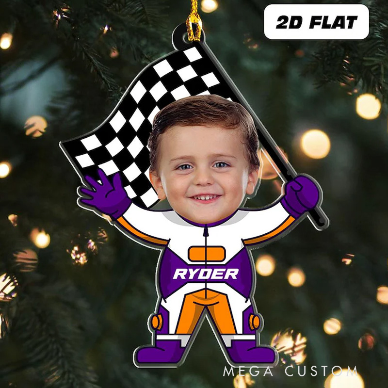 Personalized Racer Boy Ornament Personalized Racing Photo Ornament Christmas Gift for Kids Custom Racing Ornament Face Christmas Ornament