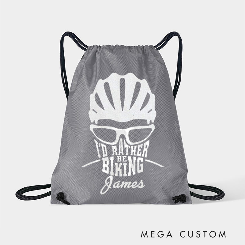 Personalized Drawstring Bag About Id Rather Be Biking Sports Backpack Bags Biker Typography Graphic Eco Friendly Tote Bag Bike Enthusiast Gift