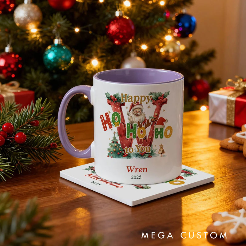 Personalized Happy HoHoHo to You Christmas Initial Ceramic Coffee Mug with Name Christmas Gift for Family Kids