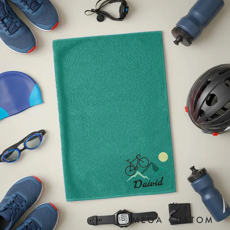 Personalized Embroidered Bicycle Towel Name with Mountain Bike Racing Logo Machine Embroidery for Triathletes Cyclist