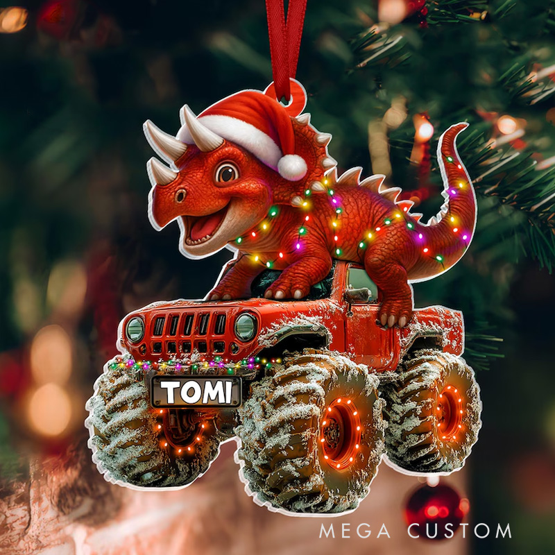 Personalized Dinosaur Christmas Ornament Monster Truck Ornament Boys Dino Christmas Ornament Baby Boy Christmas Present Christmas Gift for Child