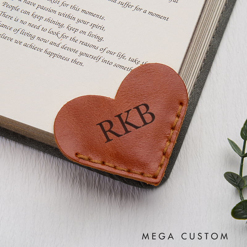Personalized Leather Magnetic Book Mark Engraved Heart Bookmark with Name Custom Reader Gift for Him Journal Accessory
