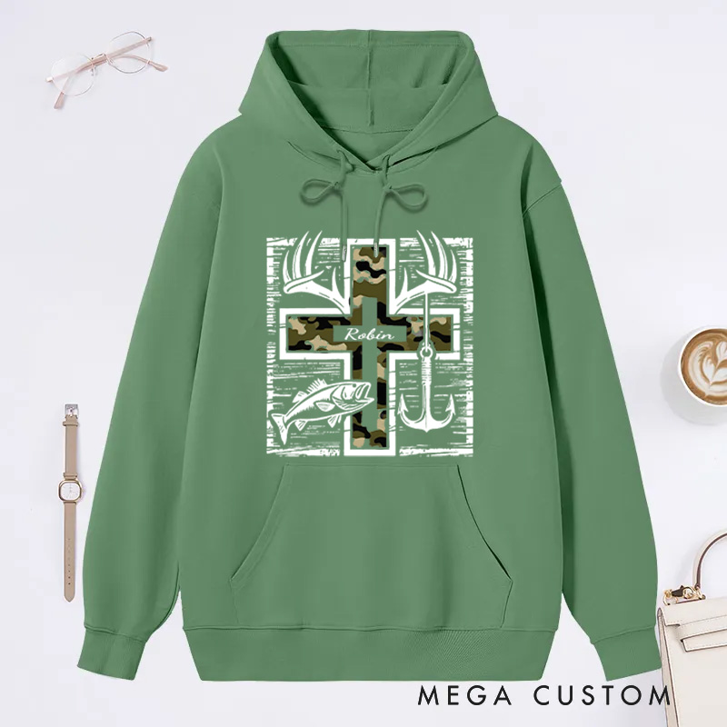 Personalized Camo Cross Hoodie Hunting Season Sweatshirt  Hunting Lovers Hoodie Gift For Hunter Dad Husband
