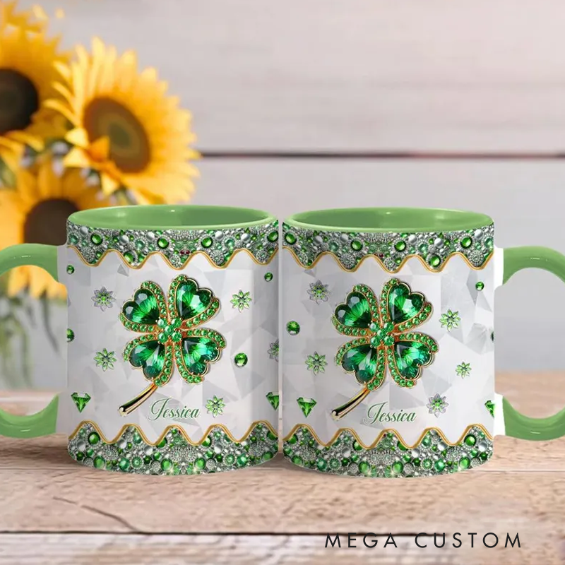 Personalized Lucky Four Leaf Clover Personalized Saint Patrick's Day Accent Mug Shamrock Mug Shamrock Gifts Four Leaf Clover Coffee Cup Custom Gifts