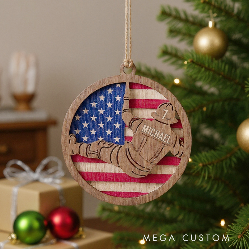 Personalized Wooden Firefighter Ornament First Responder Christmas Gift Wood Ornament