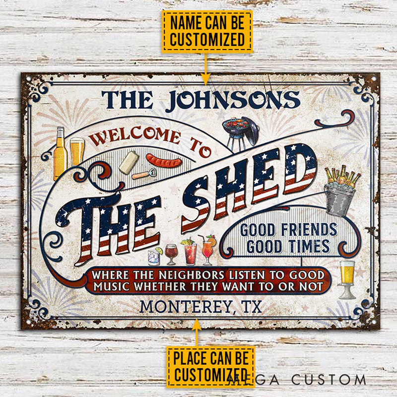 Personalized Shed Grilling Stars Stripes Listen to the Good Music Custom Classic Metal Signs