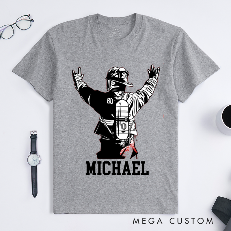 Personalized Firefighter T-Shirts Firefighter Helmet Design T-Shirt Firefighter Dad Gift