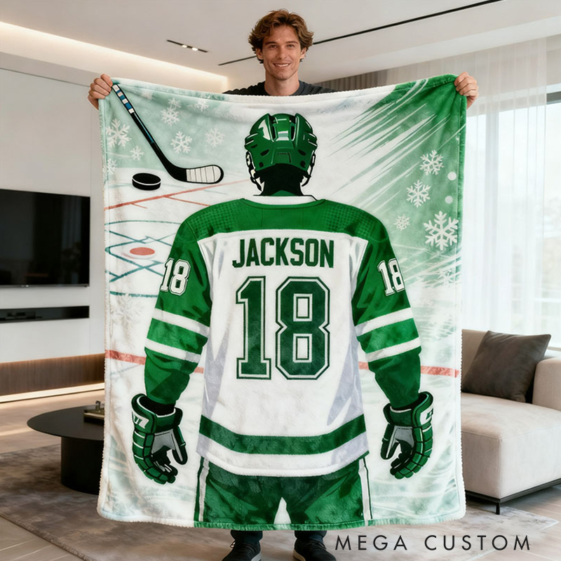 Personalized Hockey Blanket with Custom Name, Number, and The Perfect Gift for Hockey Fans