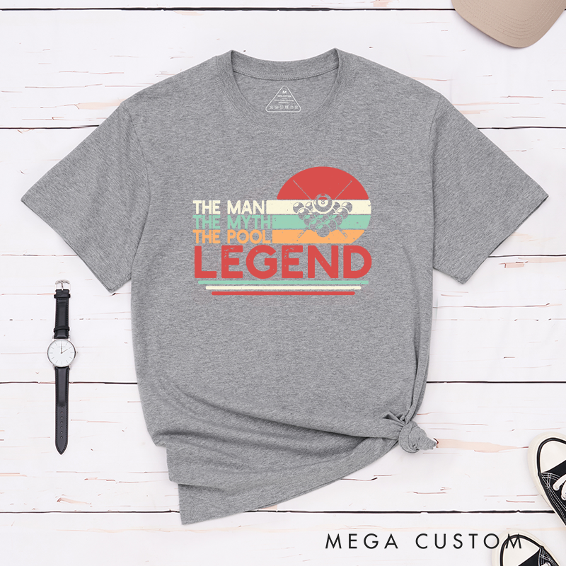 Personalized Pool T-Shirts with Custom Your Name on Your Sleeve - The Man The Myth The Pool Legend