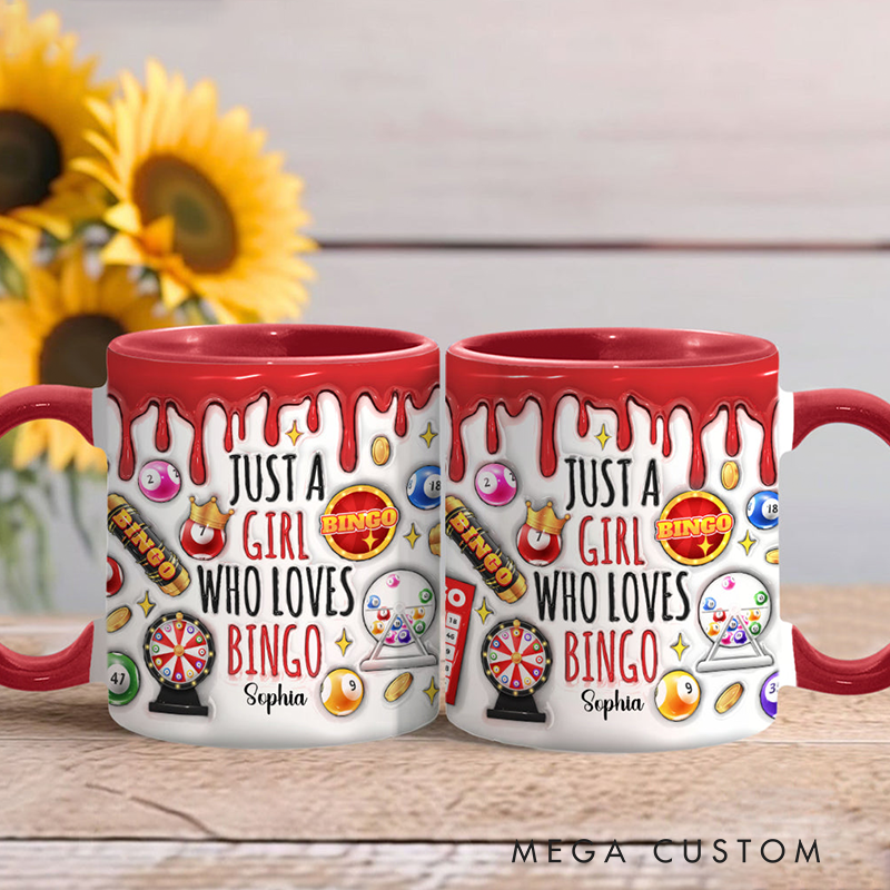 Personalized Just a Girl Who Loves Bingo Custom Bingo Player Accent Mug