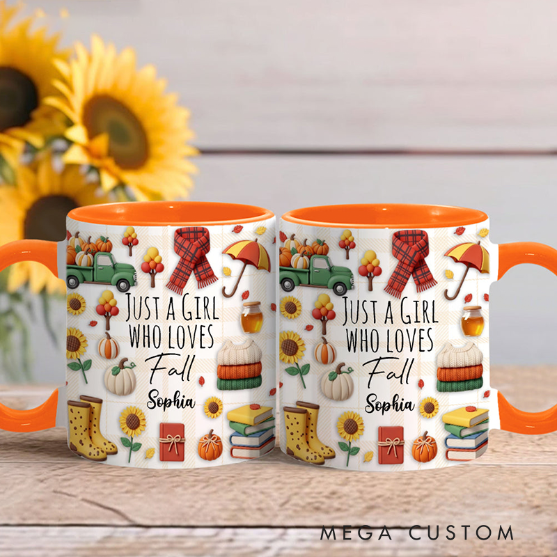 Personalized Just a Girl Who Loves Fall Custom Autumn Accent Mug