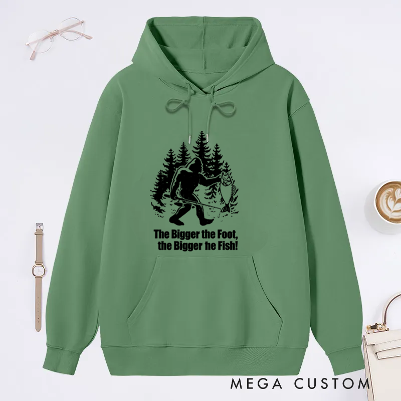 Personalized Funny Bigfoot Fishing Hoodie Funny Sasquatch Fisherman Hoodie Bigfoot Angler Sweatshirt Cozy Sweatshirt for Fishing Enthusiasts and Outdoor Lovers