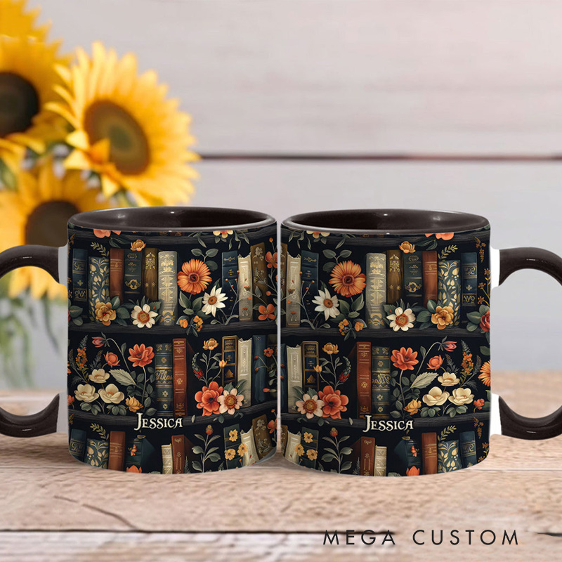 Personalized Bookish Mugs Custom Book Accent Mug with Name Bookworm Coffee Cup for Reader Bookworm Book Lover Librarian Gift