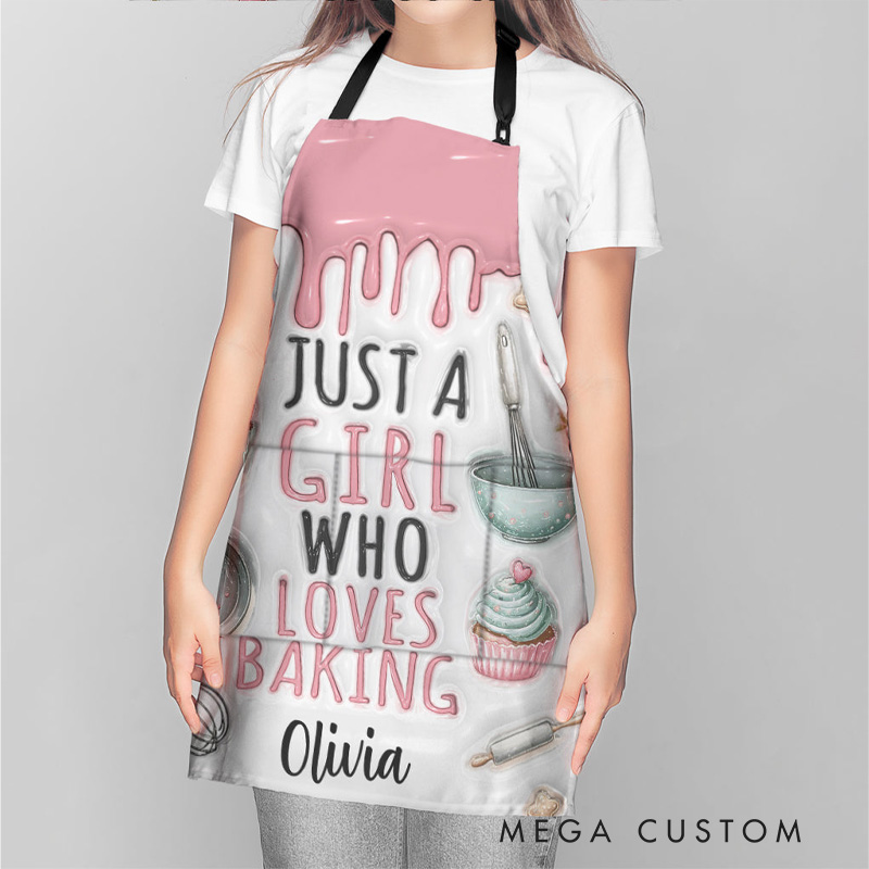 Personalized Just A Girl Who Loves Baking Apron Custom Baking Apron with Name for Baker Baking Lover Gift Family Cooking Lovers