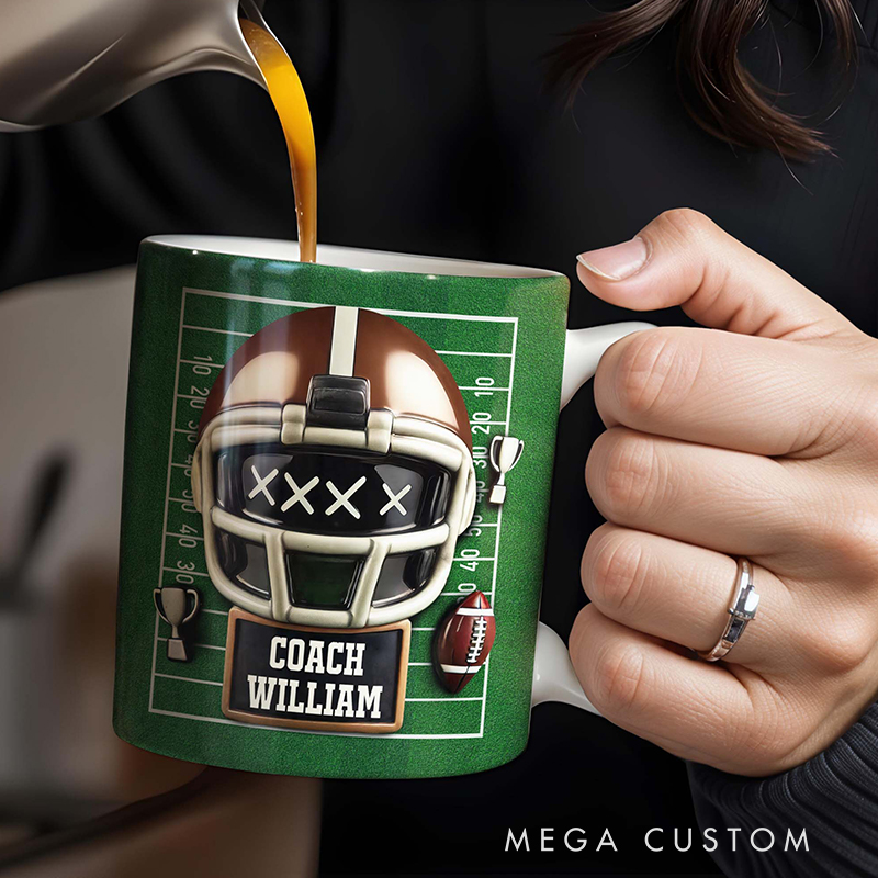 Personalized Football Coach Mug with Custom Name and Helmet Design  