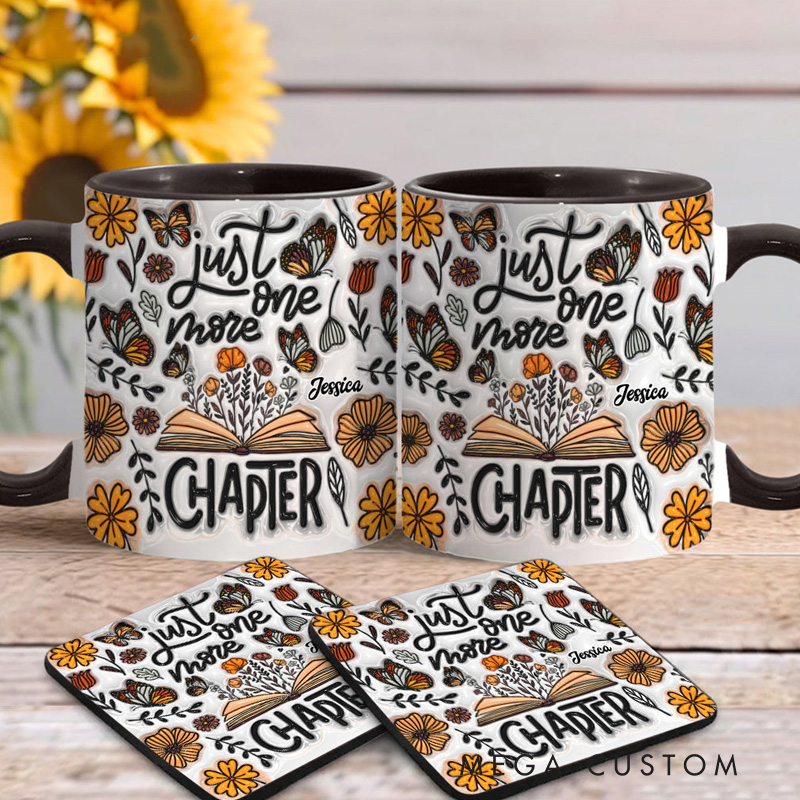 Personalized Just One More Chapter Mugs Custom Floral Book Accent Mug with Name Bookworm Coffee Cup for Reader Book Lover Librarian Gift