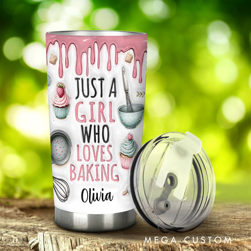 Personalized Just a Girl Who Loves Baking Tumbler with with Custom Name 20oz Baking Tumbler for Her