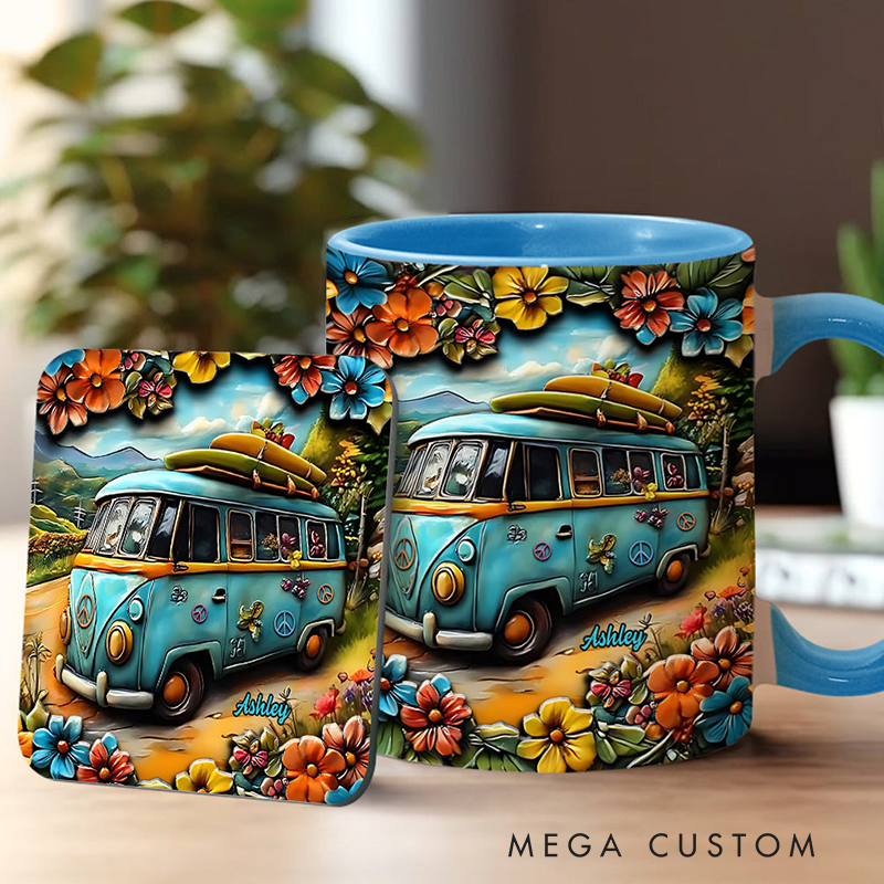 Personalized Hippie Accent Mug Hippie Lover Gifts for Girls Travel Cup Colorful Hippie Car Hippie Coffee Mug Bohemian Coffee Mug